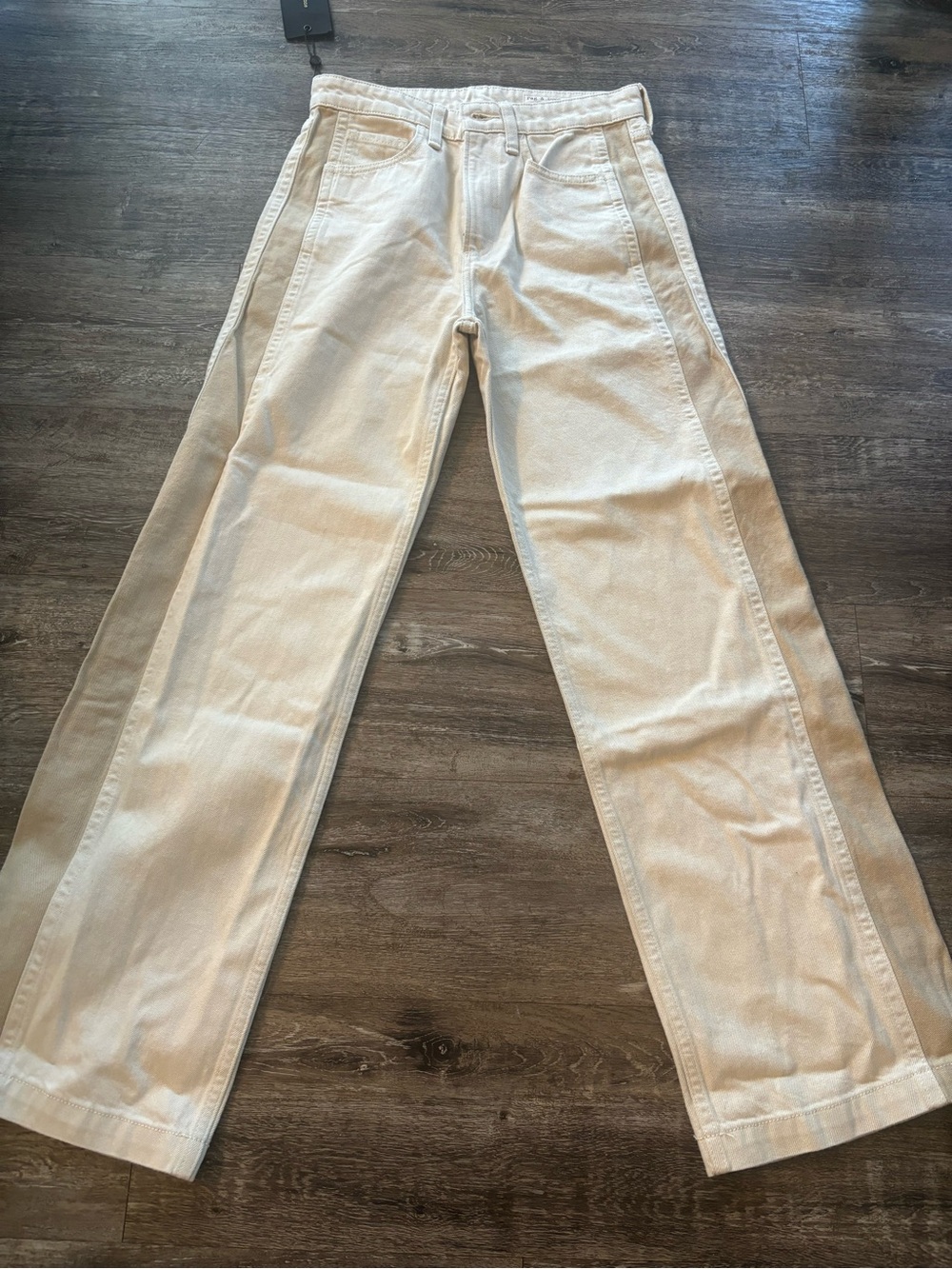 rag & bone 2 tone stone color Logan spliced wide jeans